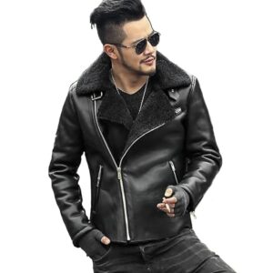 Fashion Biker Leather jacket with fur