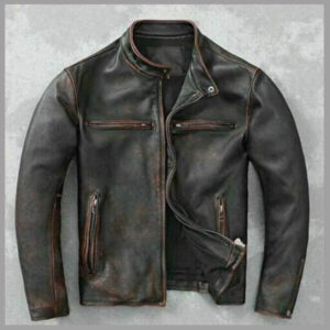 Mens Motorcycle Vintage Cafe Racer Distressed Black Biker Real Leather Jacket