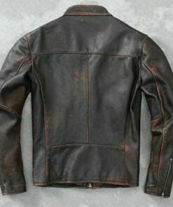 Mens Motorcycle Vintage Cafe Racer Distressed Black Biker Real Leather Jacket