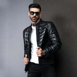 Black Puffer Leather Jacket